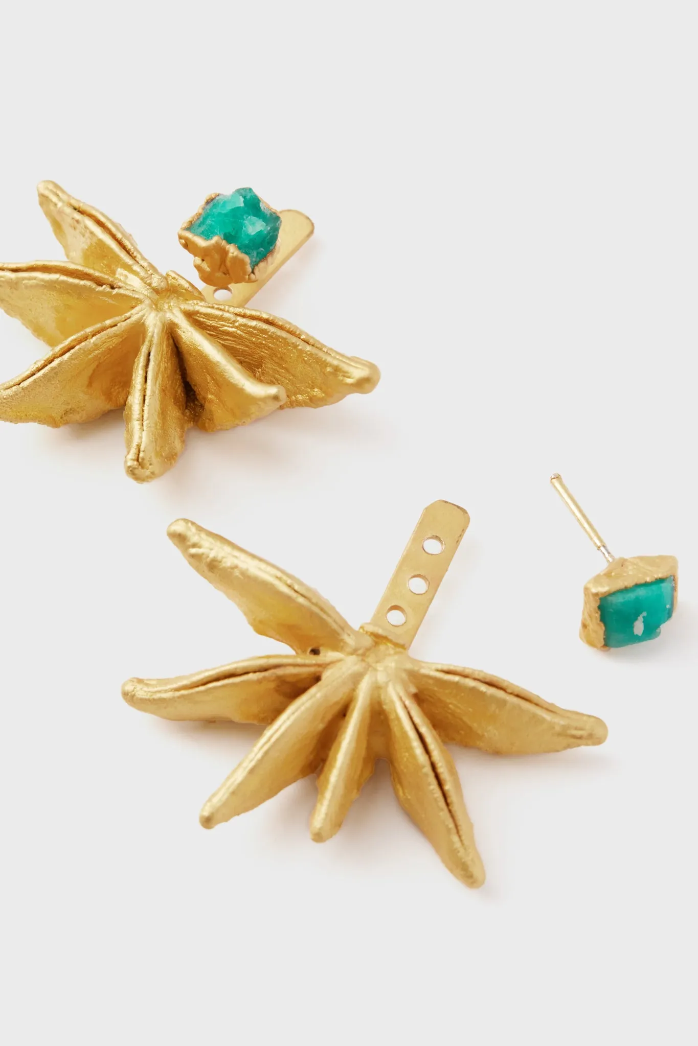 Gold Anise Earjacket and Rough Emerald