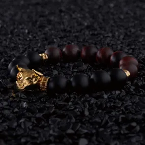 Gold Bull, Matt obsidian bracelet with gold beads
