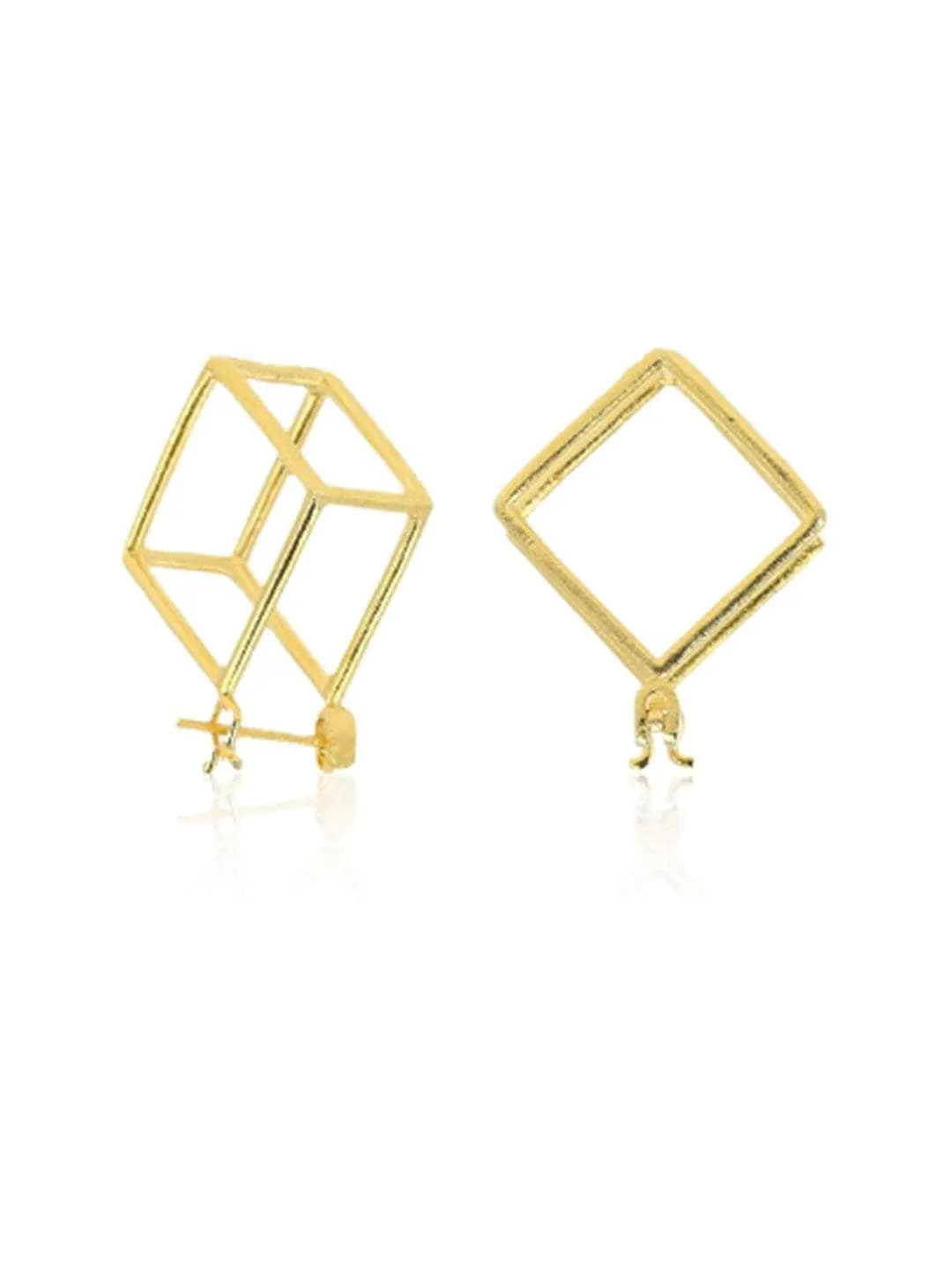 Gold Square Cube Hoops Huggies
