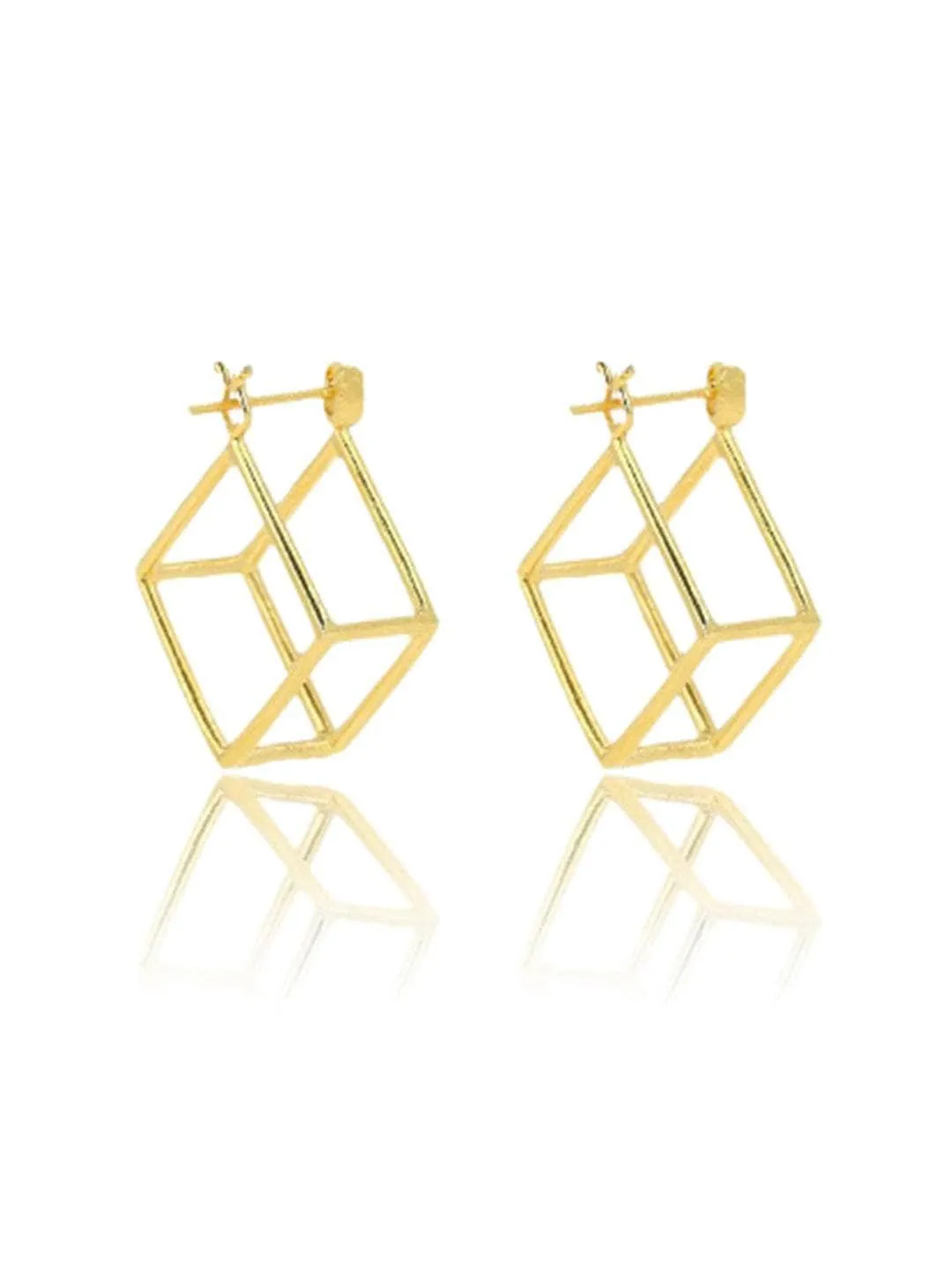 Gold Square Cube Hoops Huggies