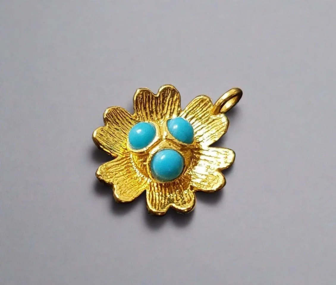 Gold Vermeil Flower Arizona Turquoise Charm Pendant