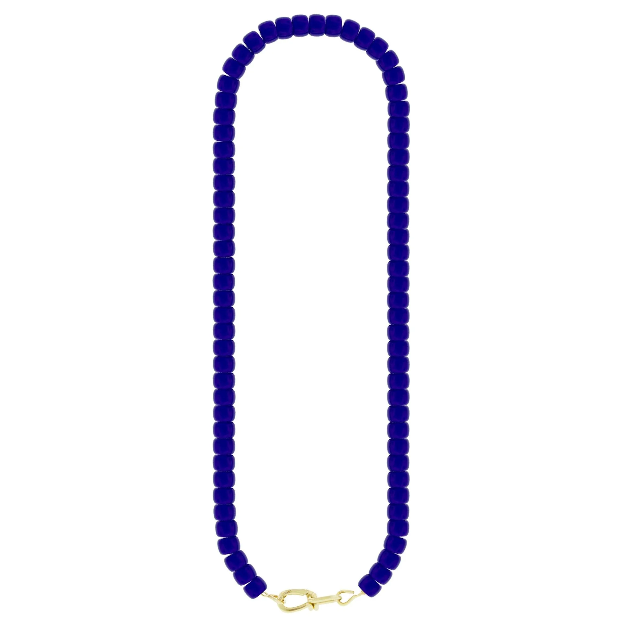 Gold Wire Clasp on Blue Glass Bead Necklace