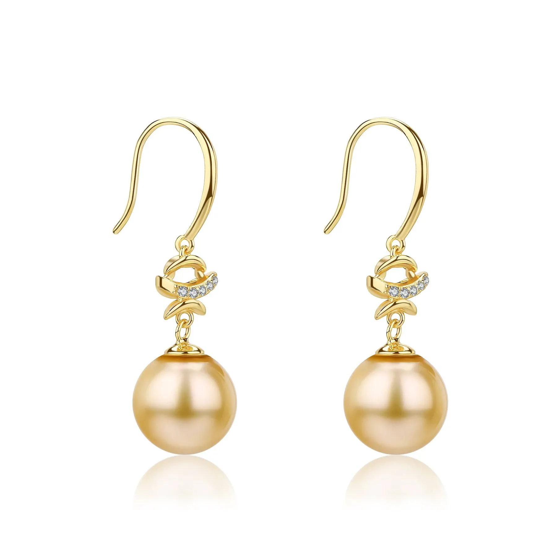 Golden South Sea Pearl & CZ Drop Earrings