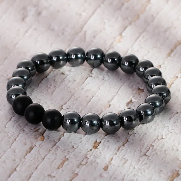 Gray Ironstone   Frosted Black Agate Bracelet 灰鐵石 磨砂黑瑪瑙 KJBR16126