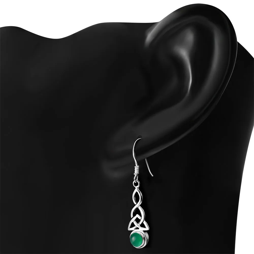 Green Agate Trinity Knot Silver Earrings