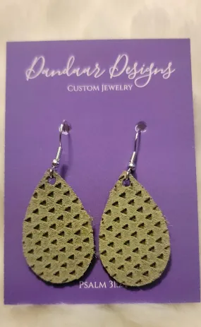 Green Leather Patterned Earrings