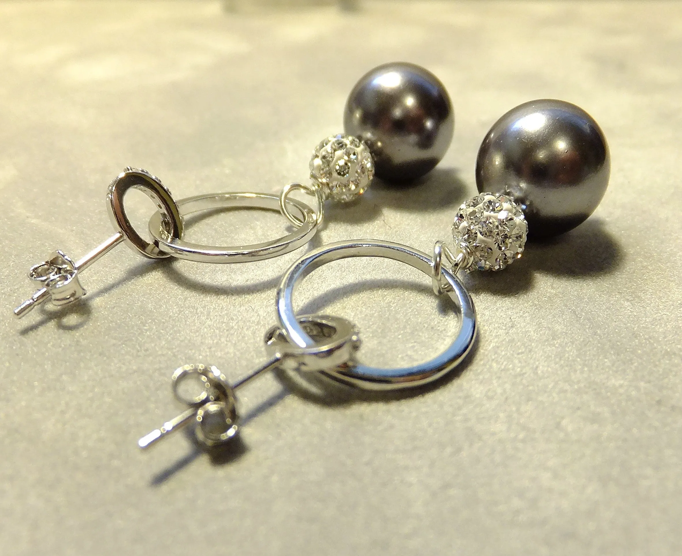 Grey Mother of Pearl Drop Sterling Silver Earring