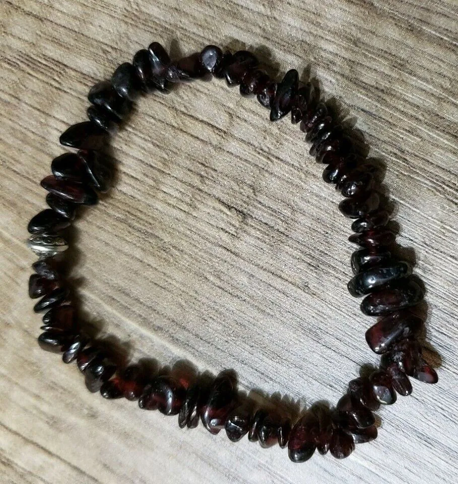 Hand Crafted, Natural Freeform Garnet Bead Stretch Bracelet. One size fits most