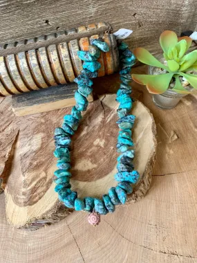 Handmade Natural Green Turquoise Choker Necklace with Copper Cross