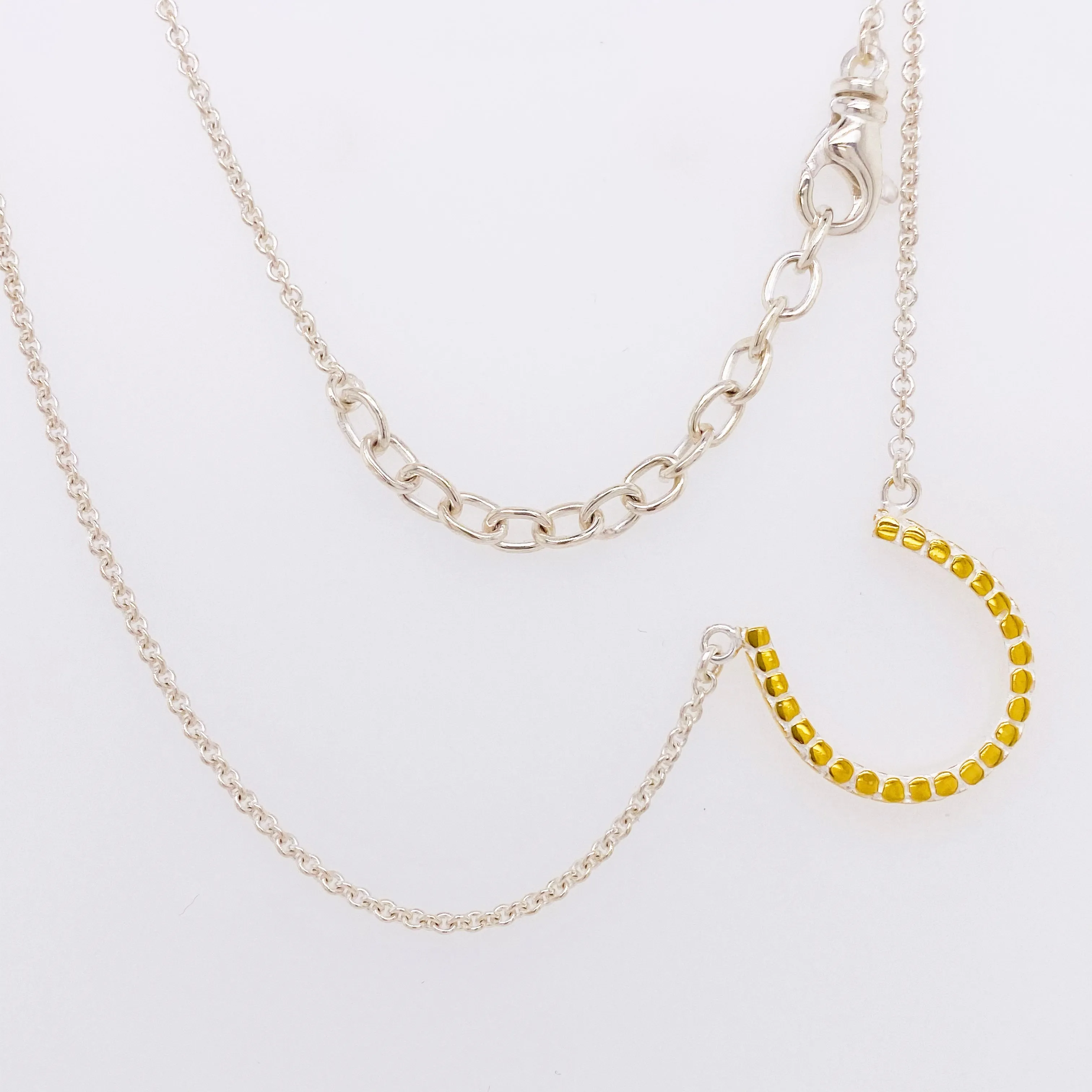 Horse Shoe Necklace, Sterling Silver and Gold Vermeil, Horse Shoe Pendant, Textured, Good Luck