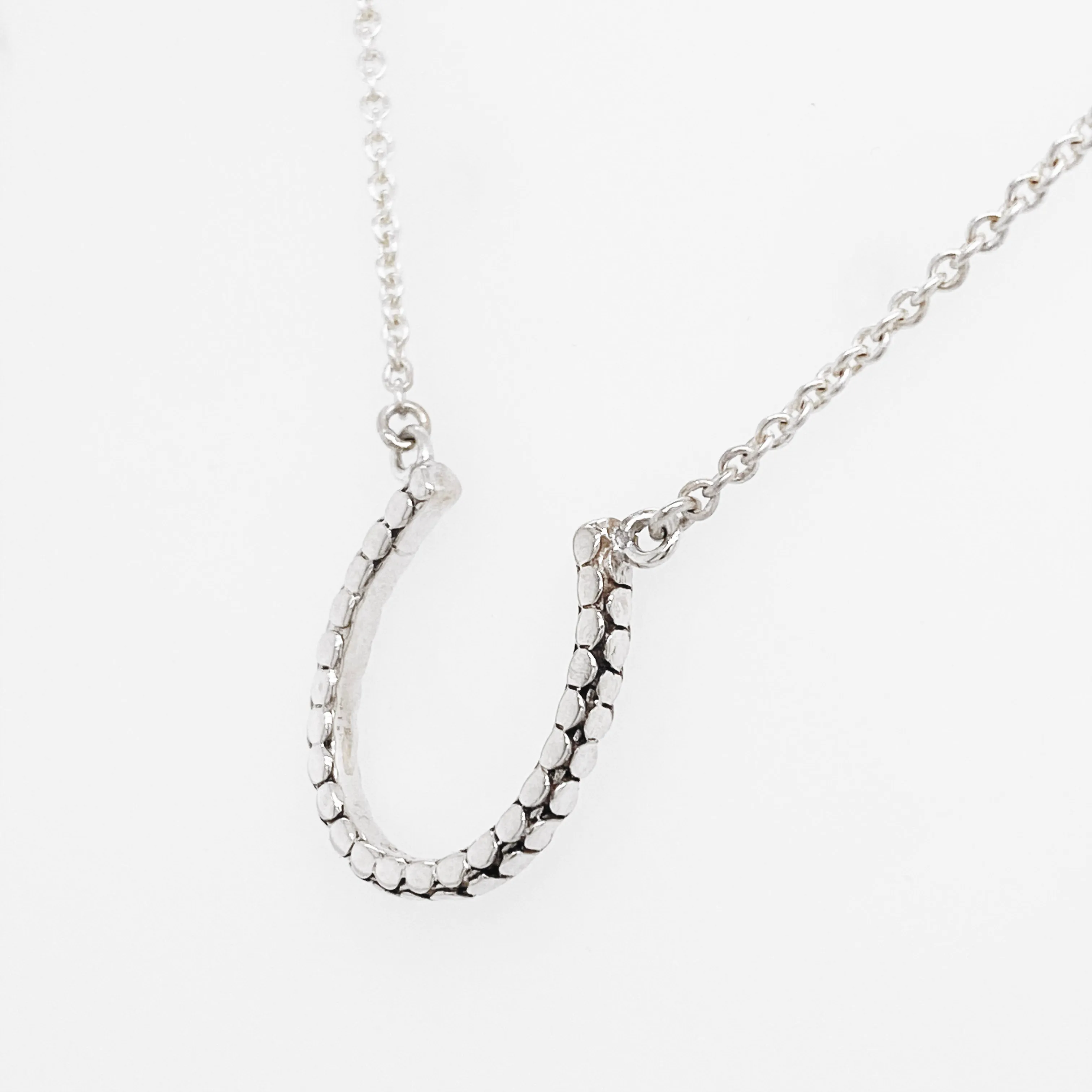 Horse Shoe Necklace, Sterling Silver and Gold Vermeil, Horse Shoe Pendant, Textured, Good Luck