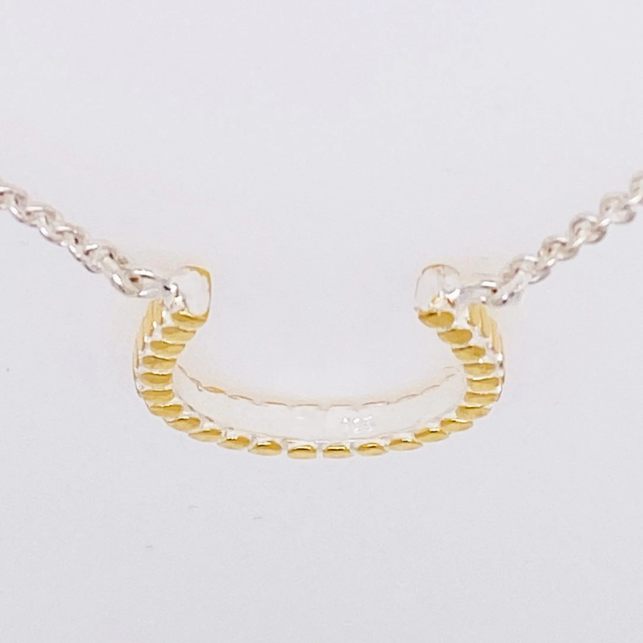 Horse Shoe Necklace, Sterling Silver and Gold Vermeil, Horse Shoe Pendant, Textured, Good Luck