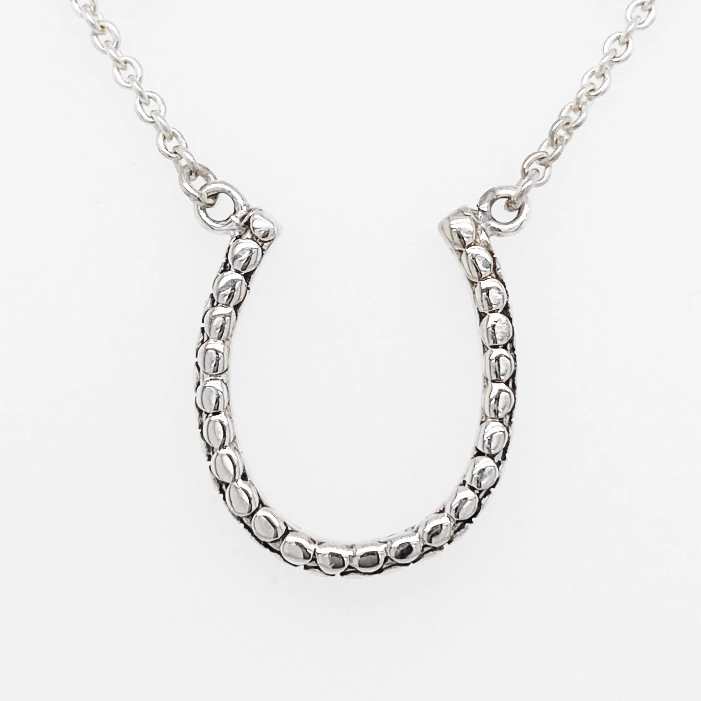 Horse Shoe Necklace, Sterling Silver and Gold Vermeil, Horse Shoe Pendant, Textured, Good Luck