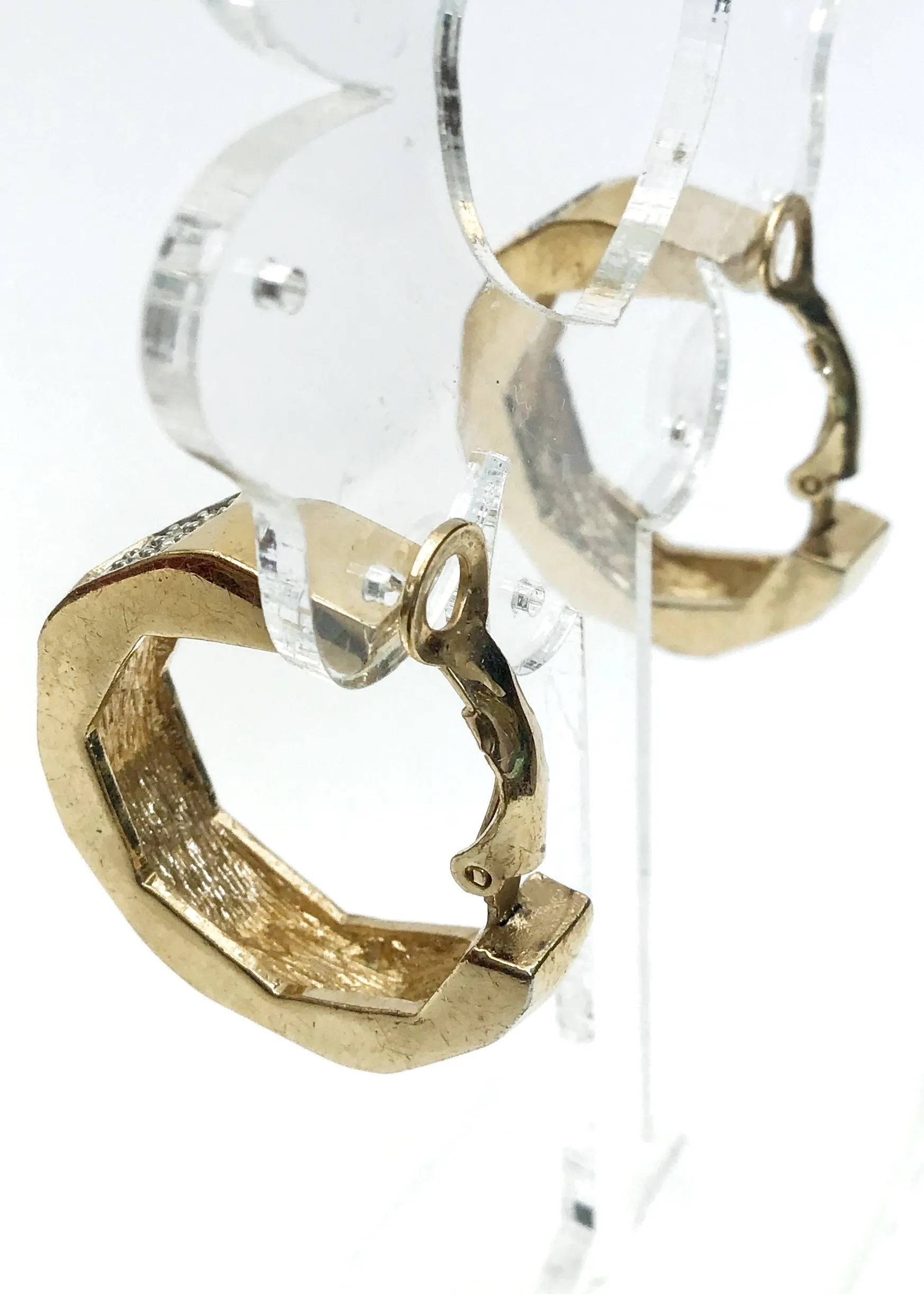 Huge Vintage 80s Pave Rhinestone Octagonal Hoop Clip On Earrings