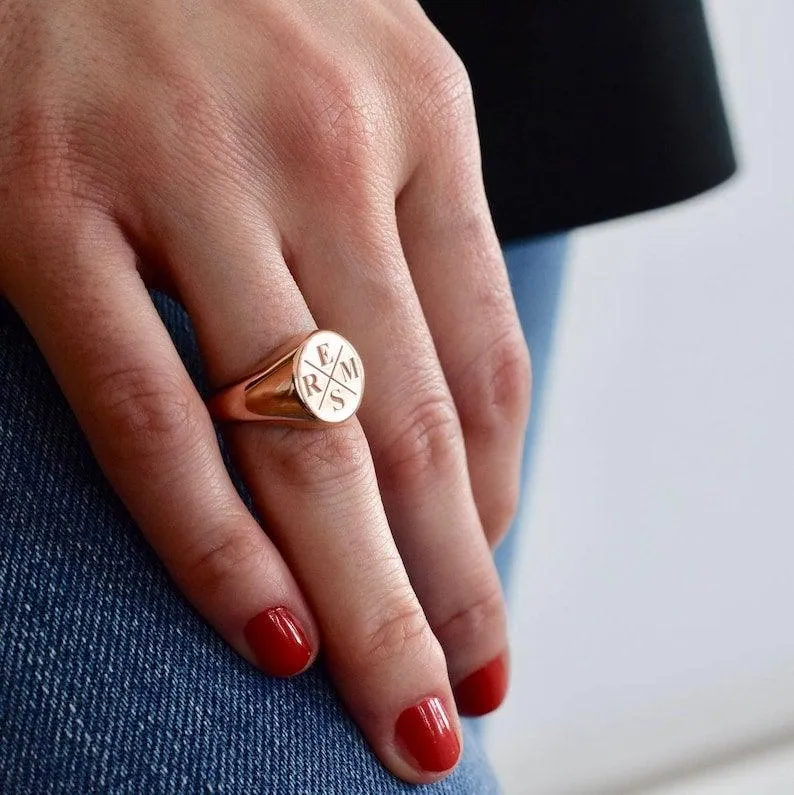 Initial Ring - Letter Ring, Initial Signet Ring by Cushy Pups