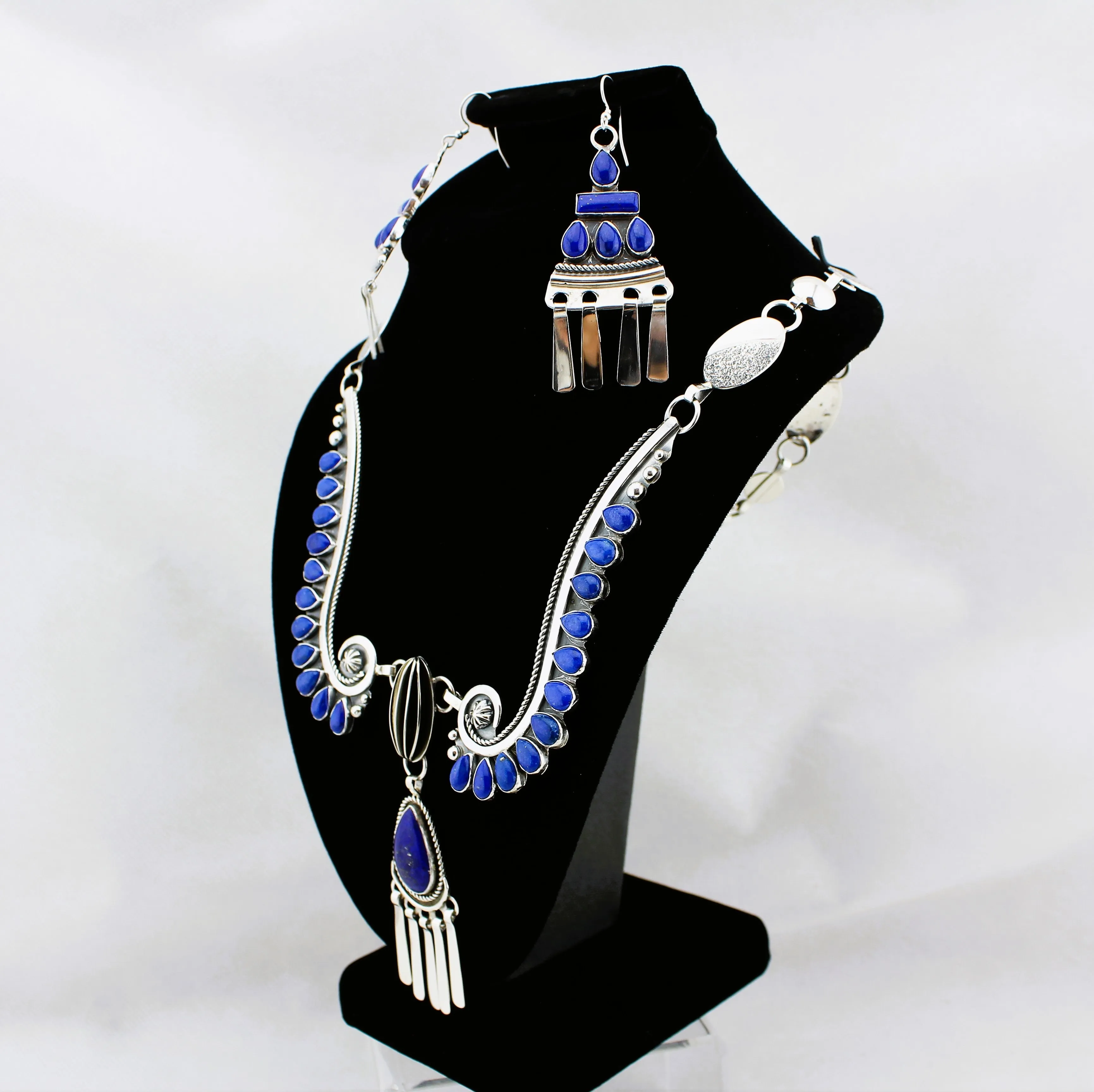 Jack Tom Sterling Lapis Necklace and Earrings Set