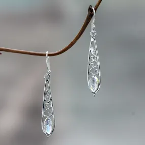 Jasmine Dew Artisan Crafted Rainbow Moonstone Silver Dangle Earrings