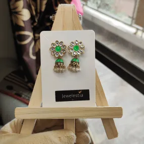 Jewelestia Emerald Bloom Jhumkas