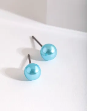 Kids Blue Faux Pearl Earrings
