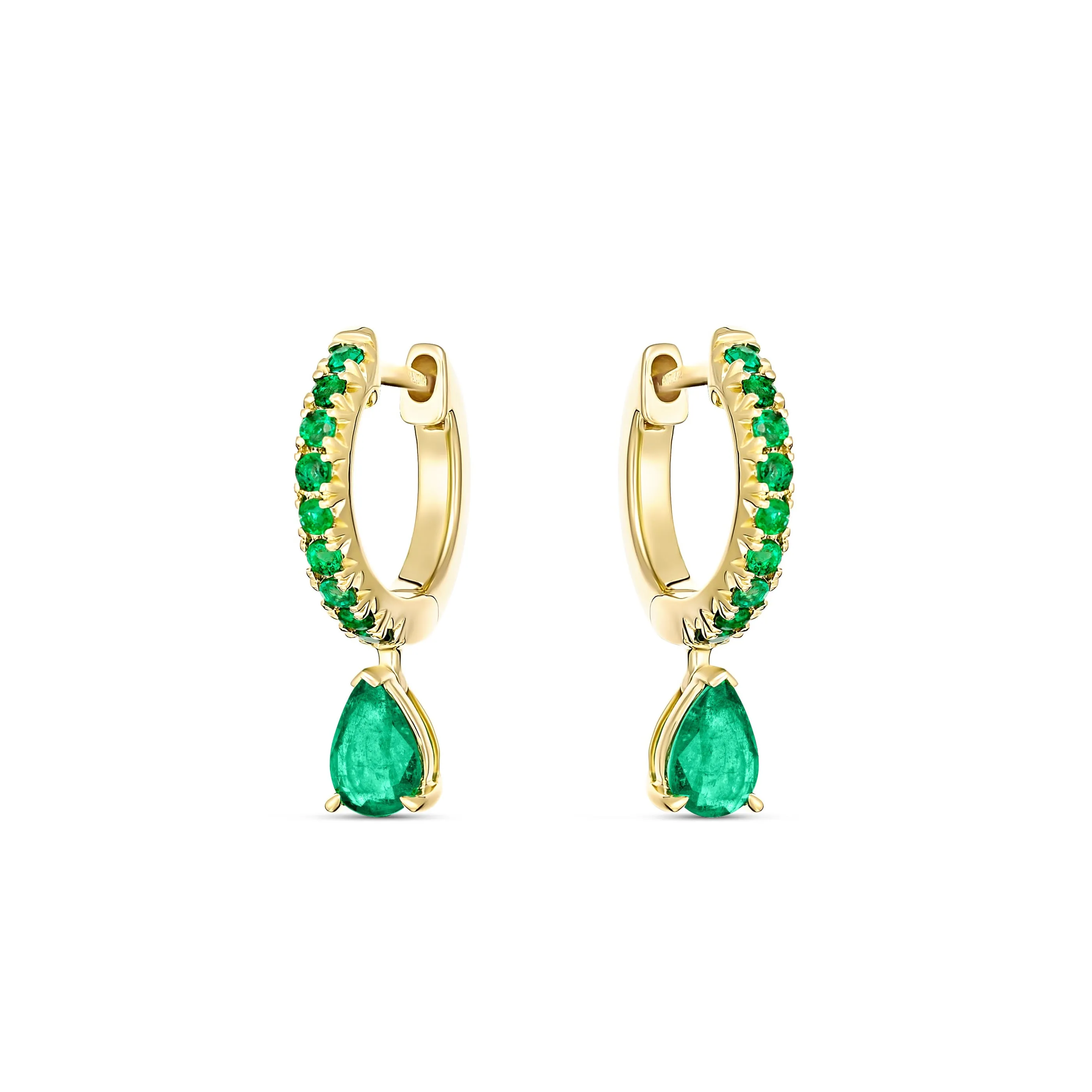 Krisscut Pear Cut Emerald Gemstone Drop Earrings | 18K Yellow Gold