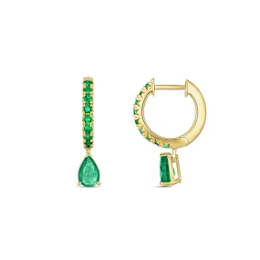 Krisscut Pear Cut Emerald Gemstone Drop Earrings | 18K Yellow Gold
