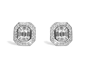 Ladies Diamond Round and Baguette Stud Earrings
