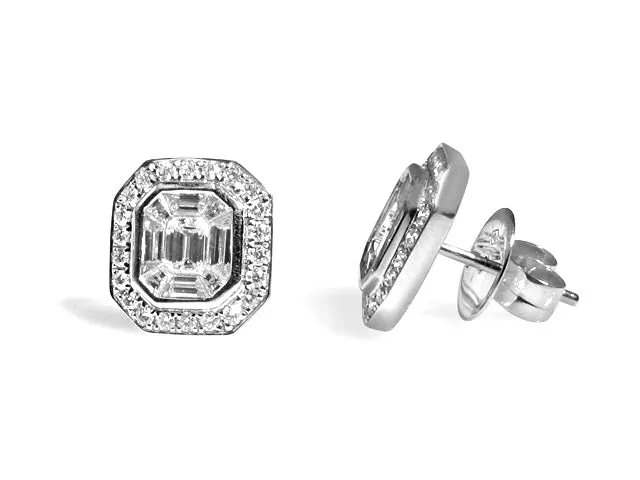 Ladies Diamond Round and Baguette Stud Earrings