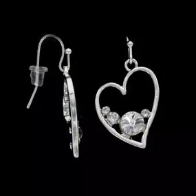 Ladies Silver Open Heart Earrings with Crystals