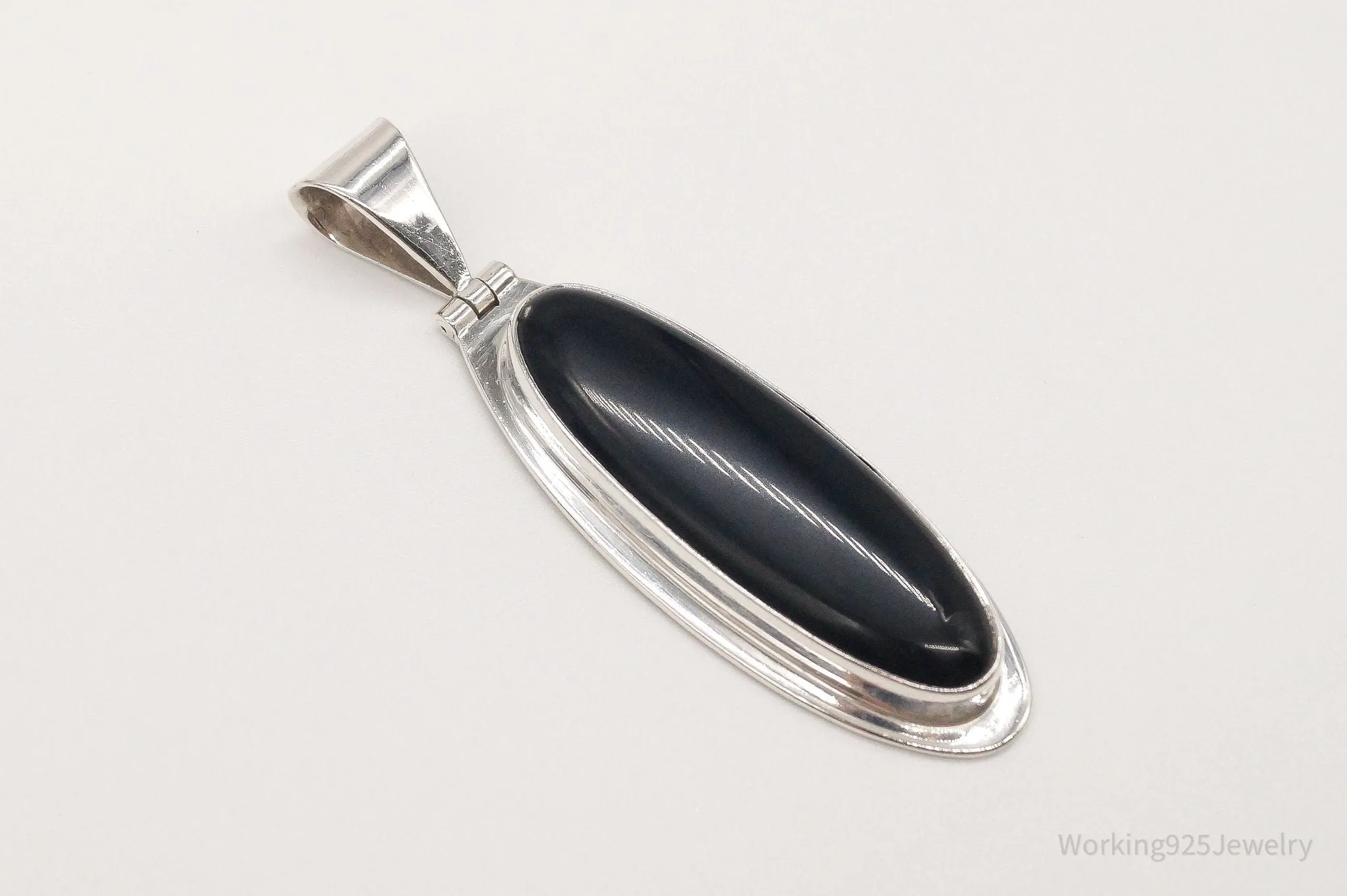 Large Vintage Mexico CII Black Onyx Sterling Silver Pendant