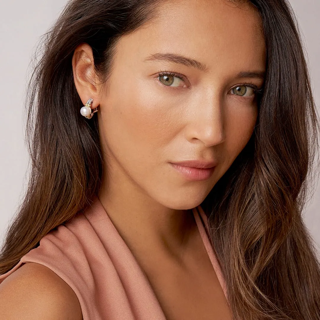 Luna Two-Tone Pearl Huggie Earrings