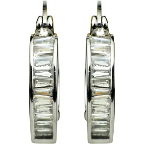 Magic Memories Tapered Baguette CZ Hoop Pierced Earrings (Silvertone/Icy Clear Crystal)