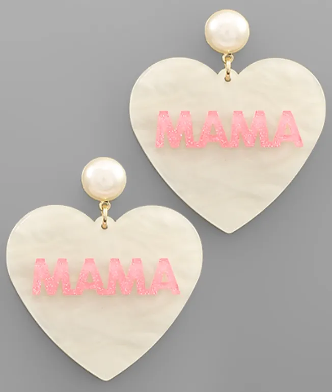 Mama Earrings - White Hearts