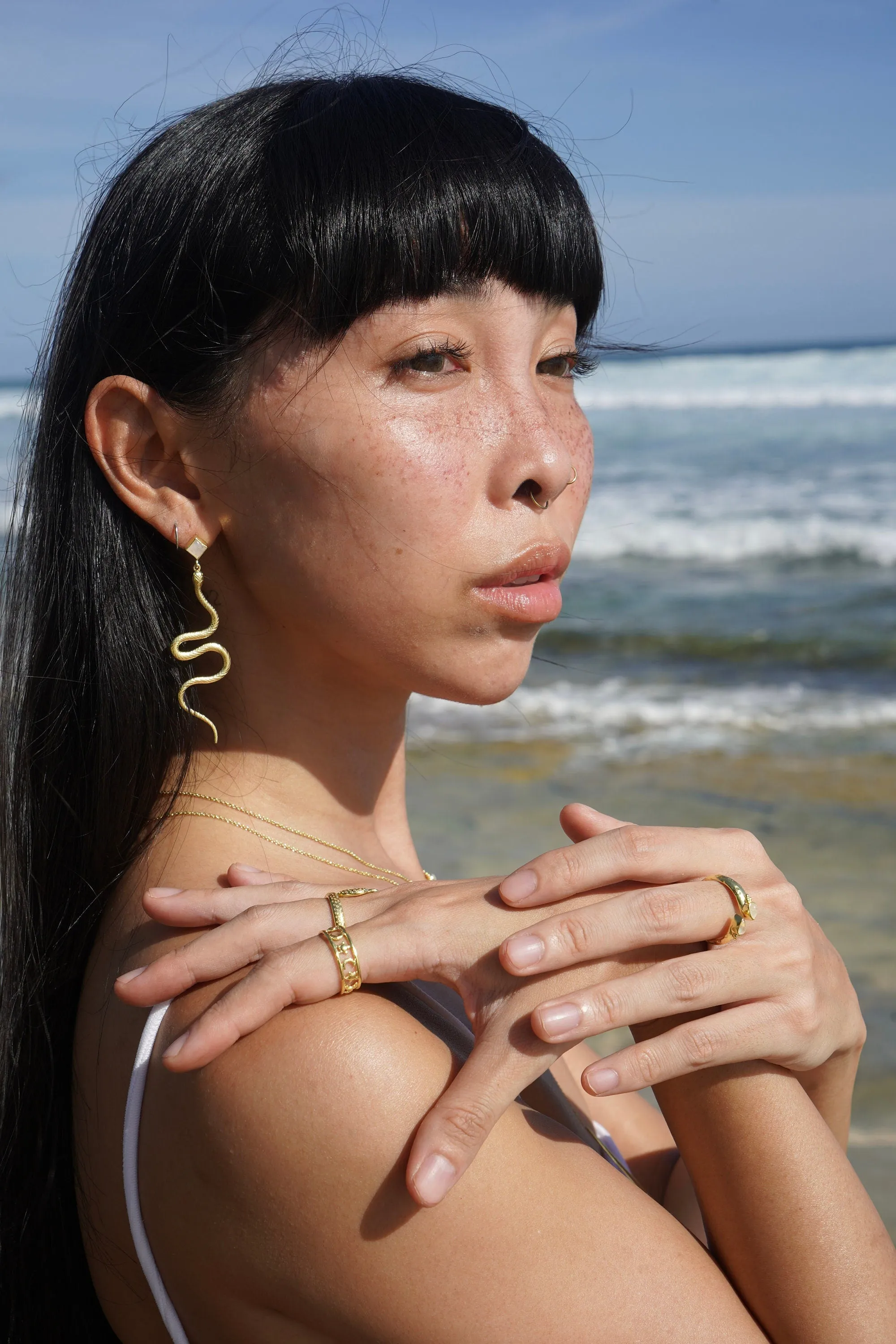 Medusa Gold Rainbow Moonstone Earrings