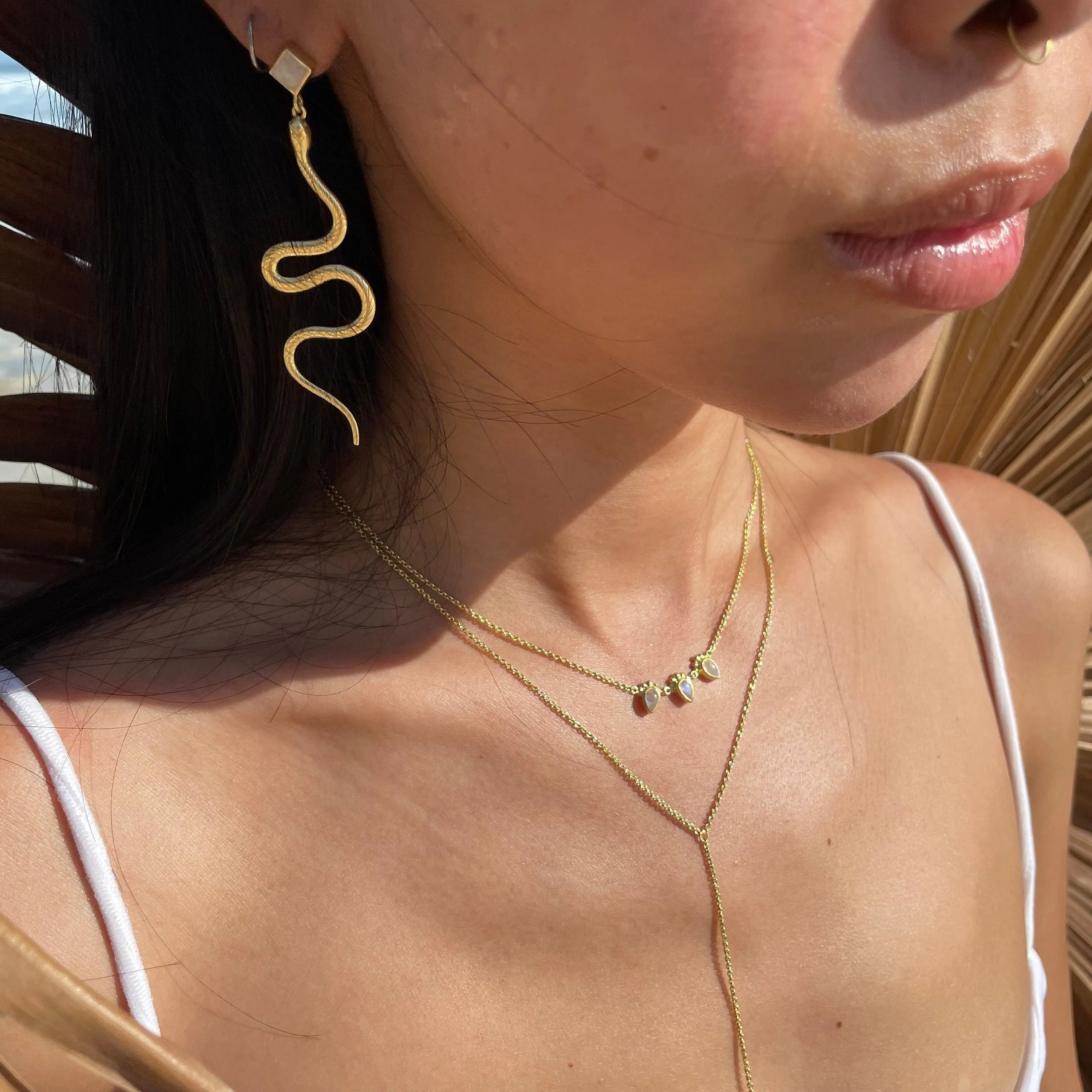 Medusa Gold Rainbow Moonstone Earrings