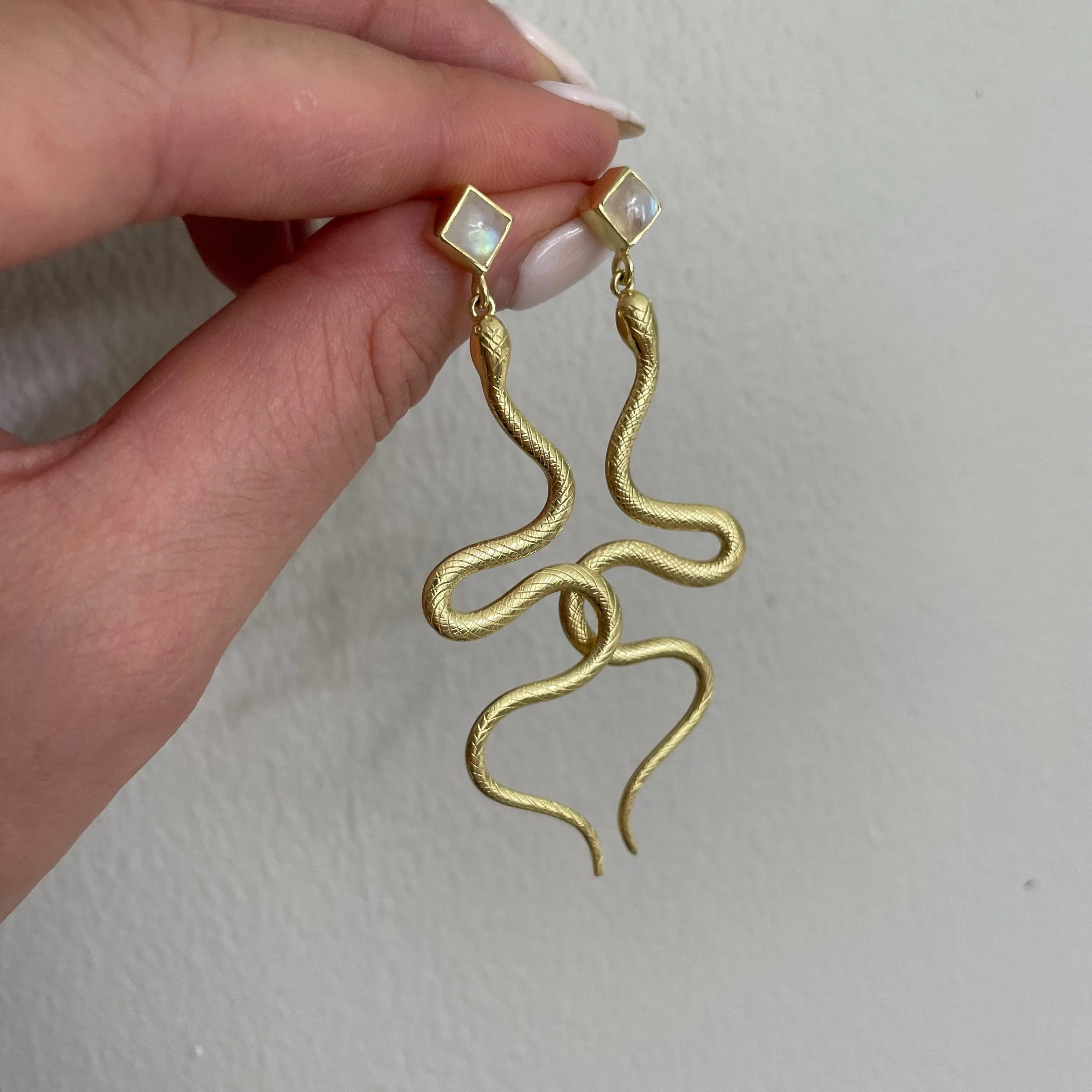 Medusa Gold Rainbow Moonstone Earrings
