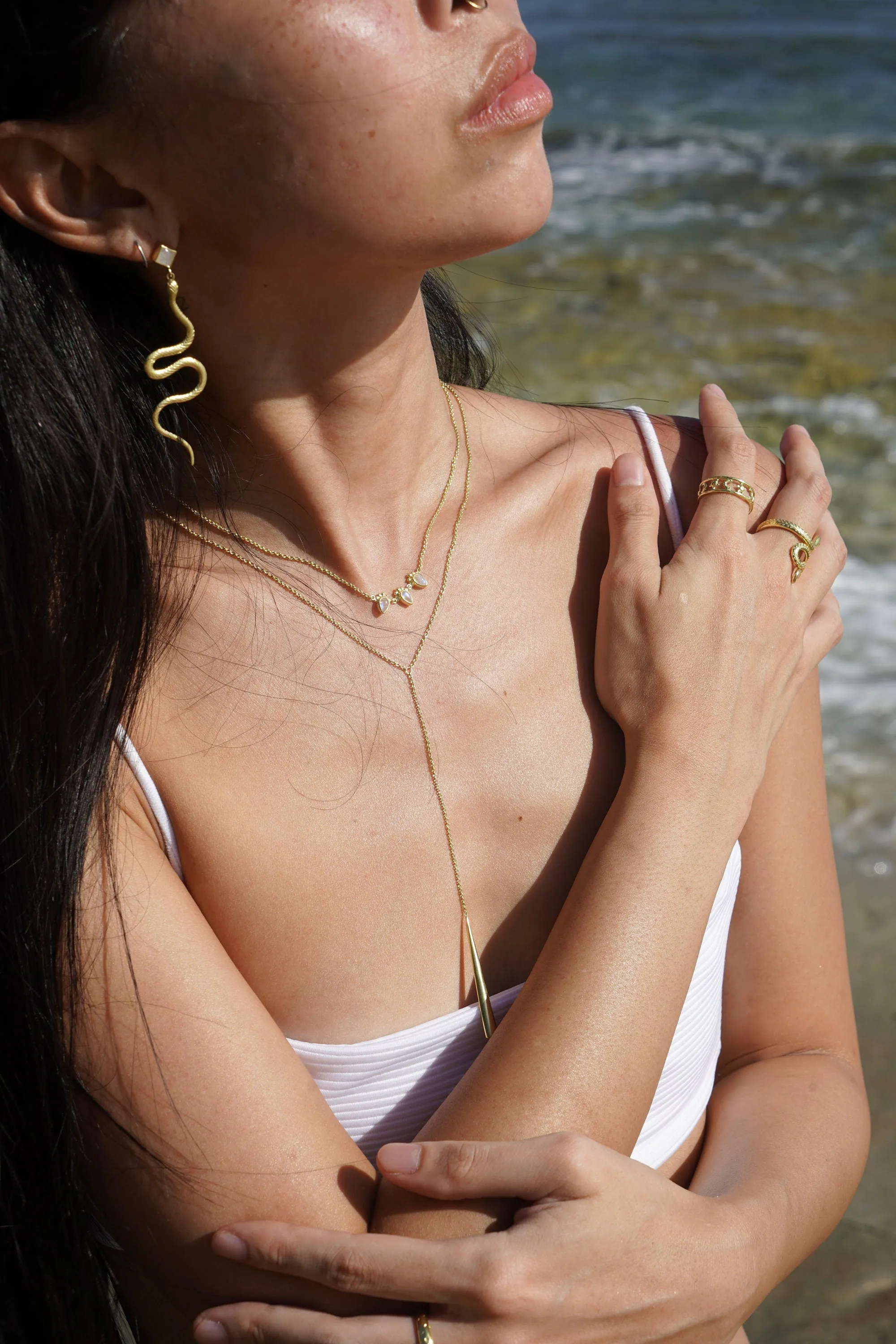 Medusa Gold Rainbow Moonstone Earrings
