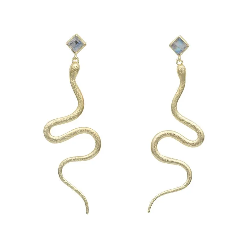 Medusa Gold Rainbow Moonstone Earrings