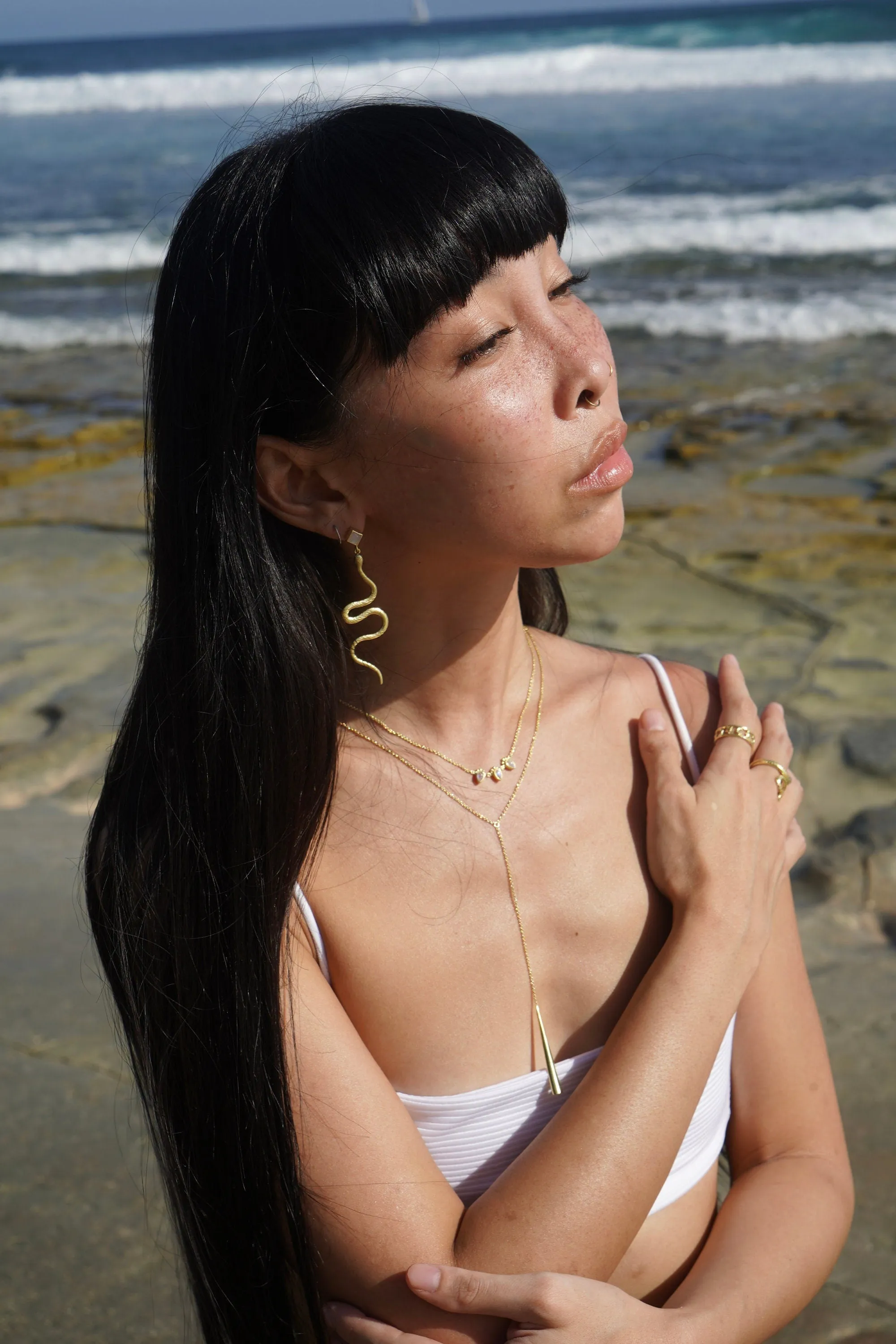 Medusa Gold Rainbow Moonstone Earrings