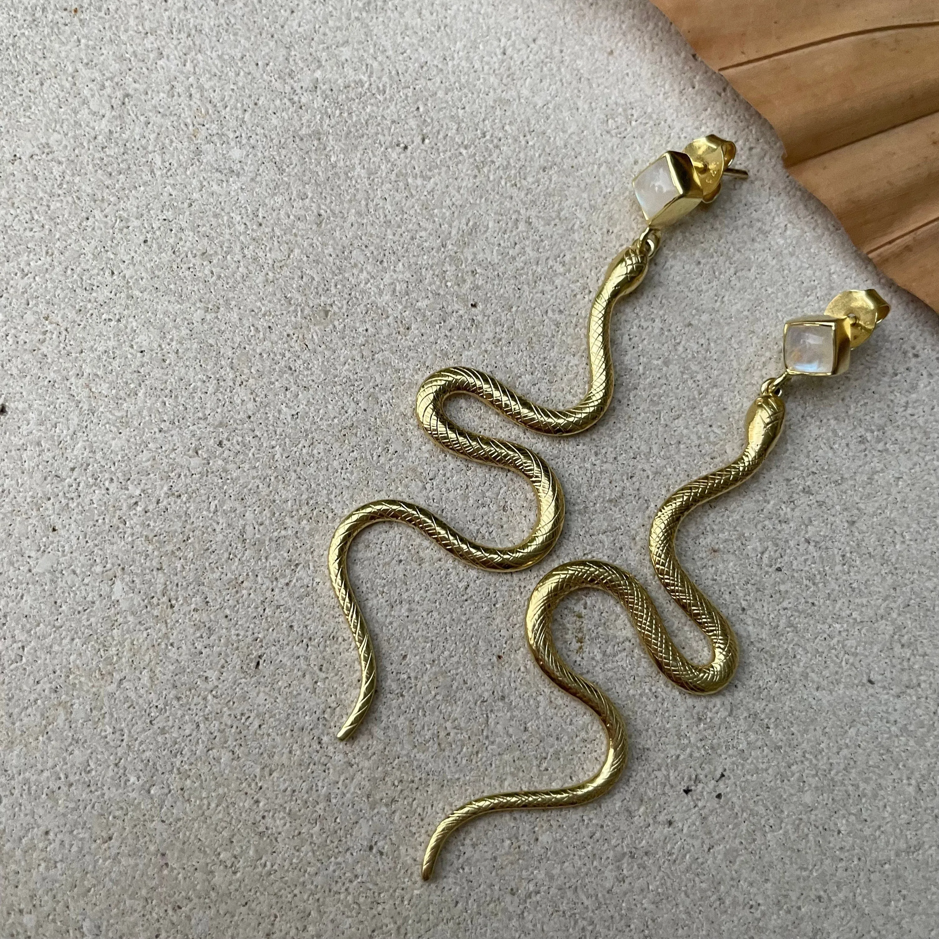Medusa Gold Rainbow Moonstone Earrings