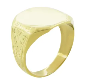 Mens Victorian Rectangular Sunburst Engraved Signet Ring in 14K Yellow Gold