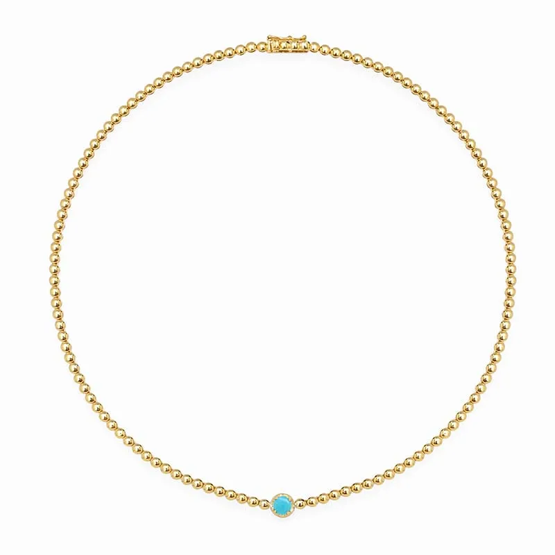 Mini Bezel Tennis Necklace With Illusion Set Turquoise Center