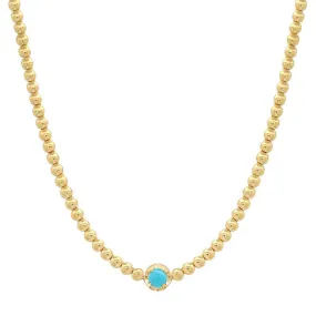 Mini Bezel Tennis Necklace With Illusion Set Turquoise Center