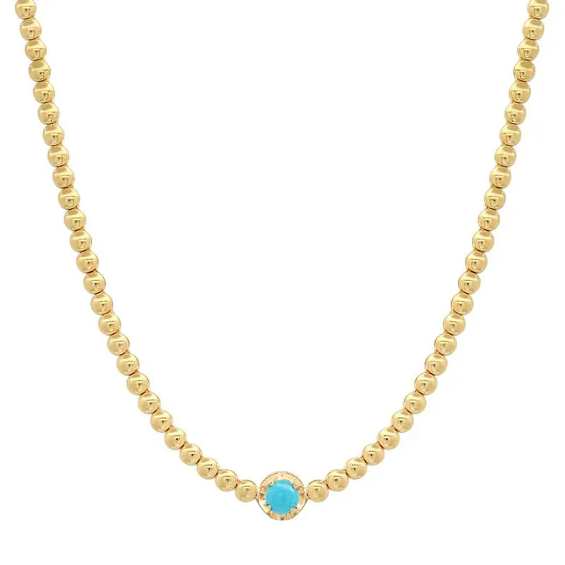 Mini Bezel Tennis Necklace With Illusion Set Turquoise Center