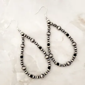 Mixed Navajo Pearls & Onyx Tear Drop Dangle Earrings Sterling Silver NPE006
