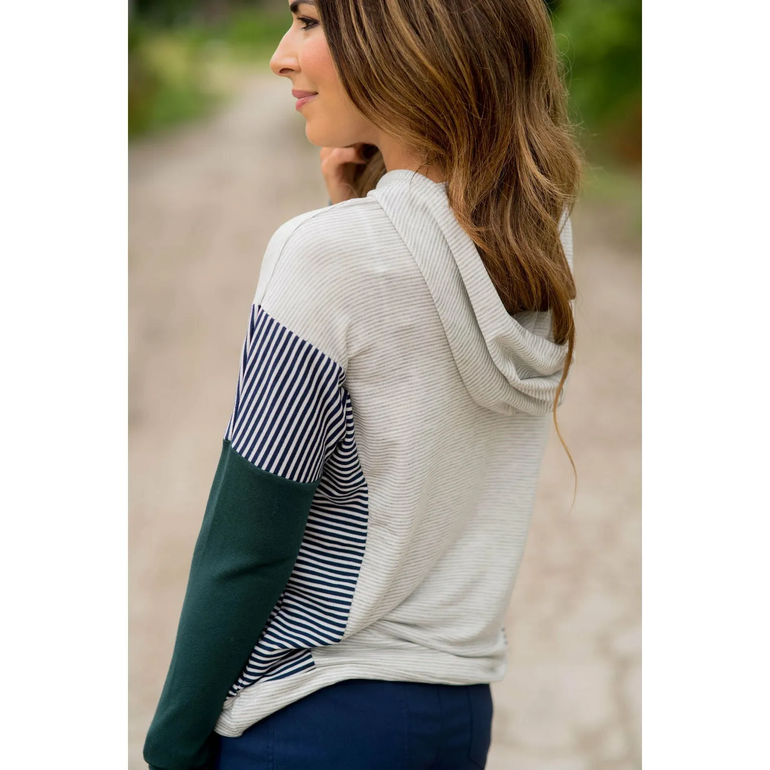 Mixed Striped Blocked Hoodie