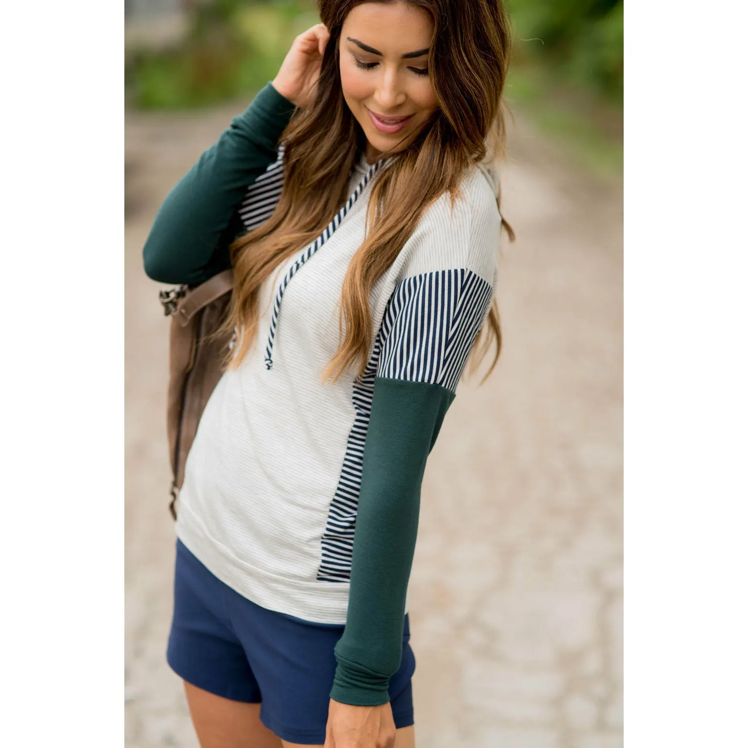 Mixed Striped Blocked Hoodie