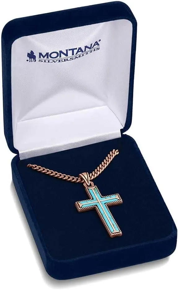 Montana Silversmiths Eternal Life Christan Faith Turquoise Rope Border Cross Pendant 25" Necklace
