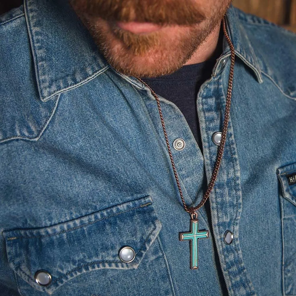 Montana Silversmiths Eternal Life Christan Faith Turquoise Rope Border Cross Pendant 25" Necklace