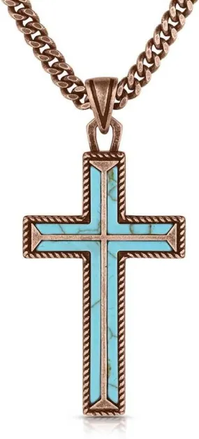 Montana Silversmiths Eternal Life Christan Faith Turquoise Rope Border Cross Pendant 25" Necklace