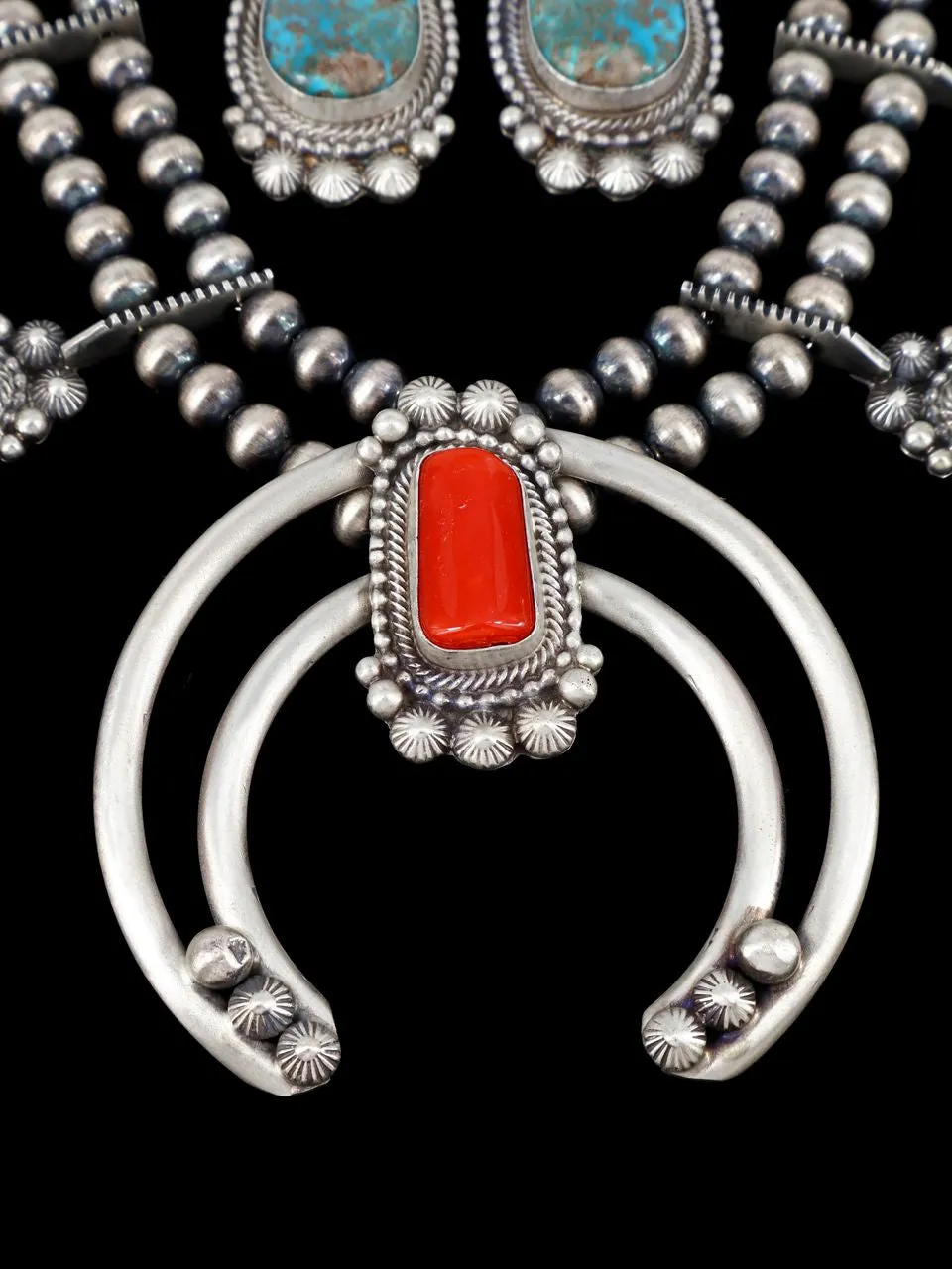 Native American Jewelry Turquoise and Coral Necklace Set